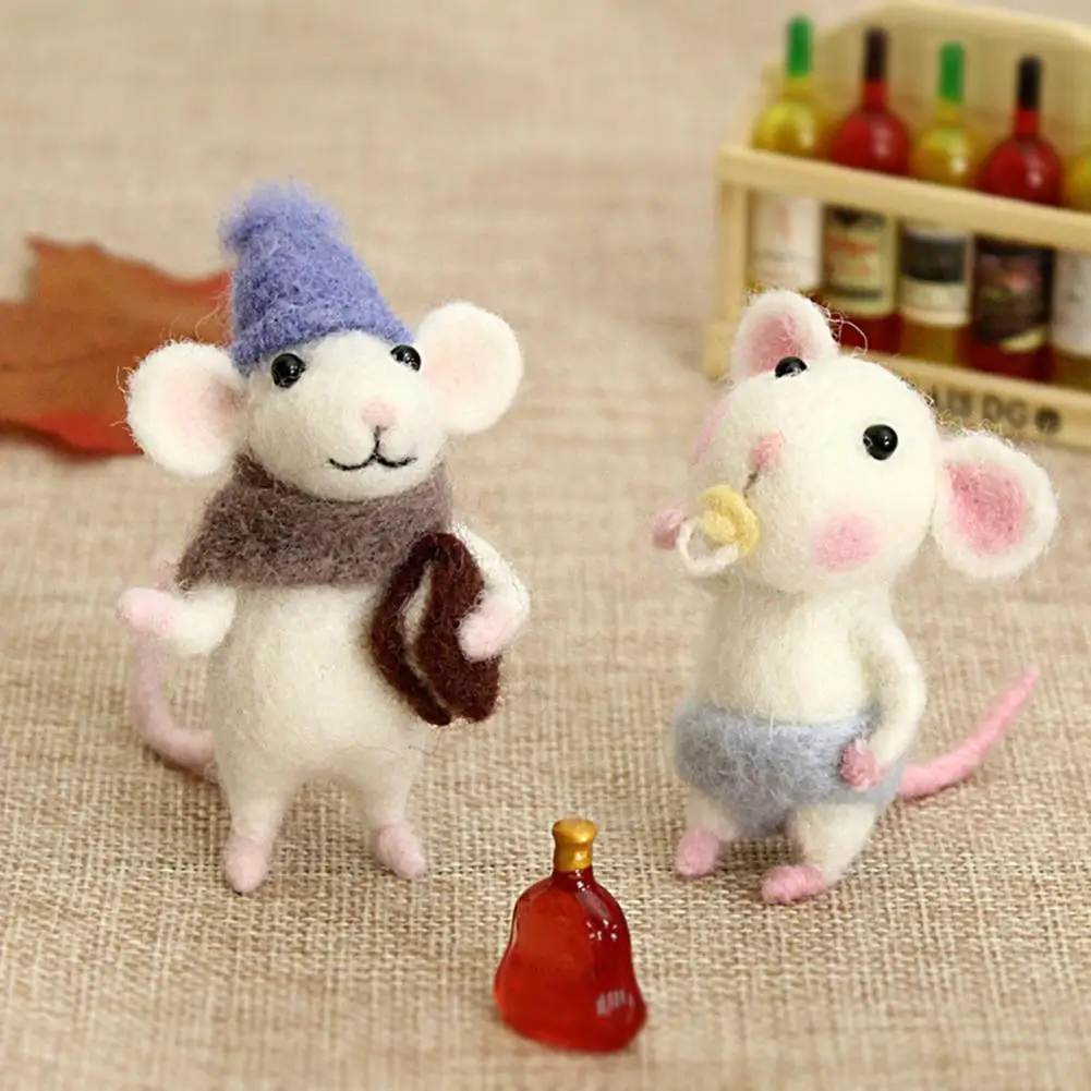 스트레스 감소 도구 펠트 마우스 인형 Diy 키트 스트레스 릴리프 공예 세트 인공 양모 바늘 미니 공예용 공예