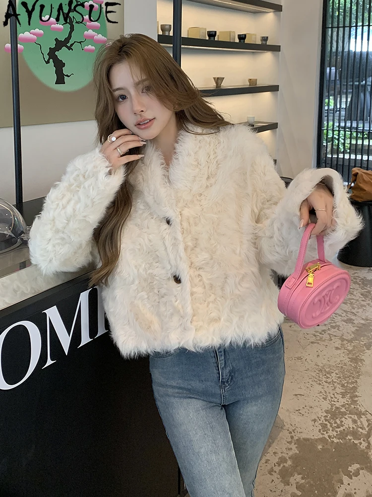 AYUNSUE 2025 新しいムートンジャケット女性 100% カーリーナチュラルウールジャケット女性の服秋冬毛皮のジャケット Abrigo Mujer