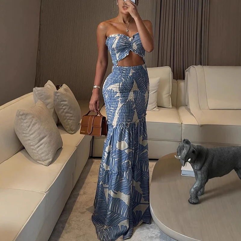 الجوف خارج المرقعة فستان مثير الرباط مطوي قطع الكشكشة طباعة سليم صالح أنيقة السيدات المرأة الصيف فستان الحفلات الأنيقة