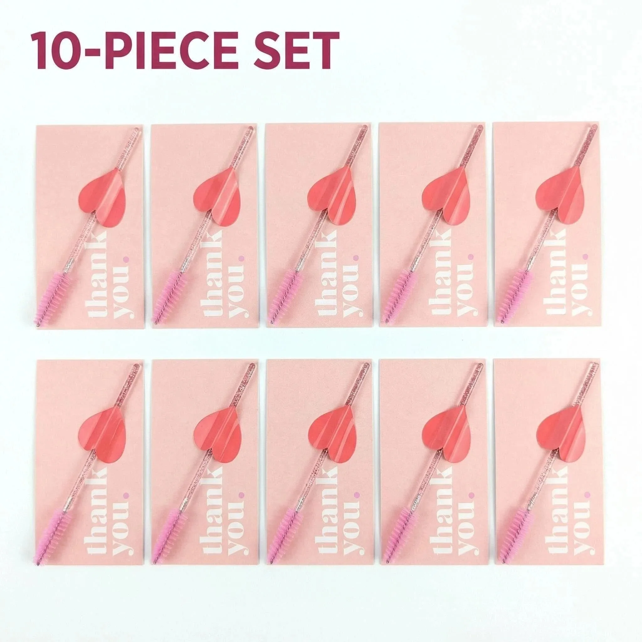 10/50 Stück Einweg-Wimpernbürsten, Mascara-Stäbchen mit rosa Kristallgriff und Dankeskarten, Wimpernlifting-Make-up-Tools