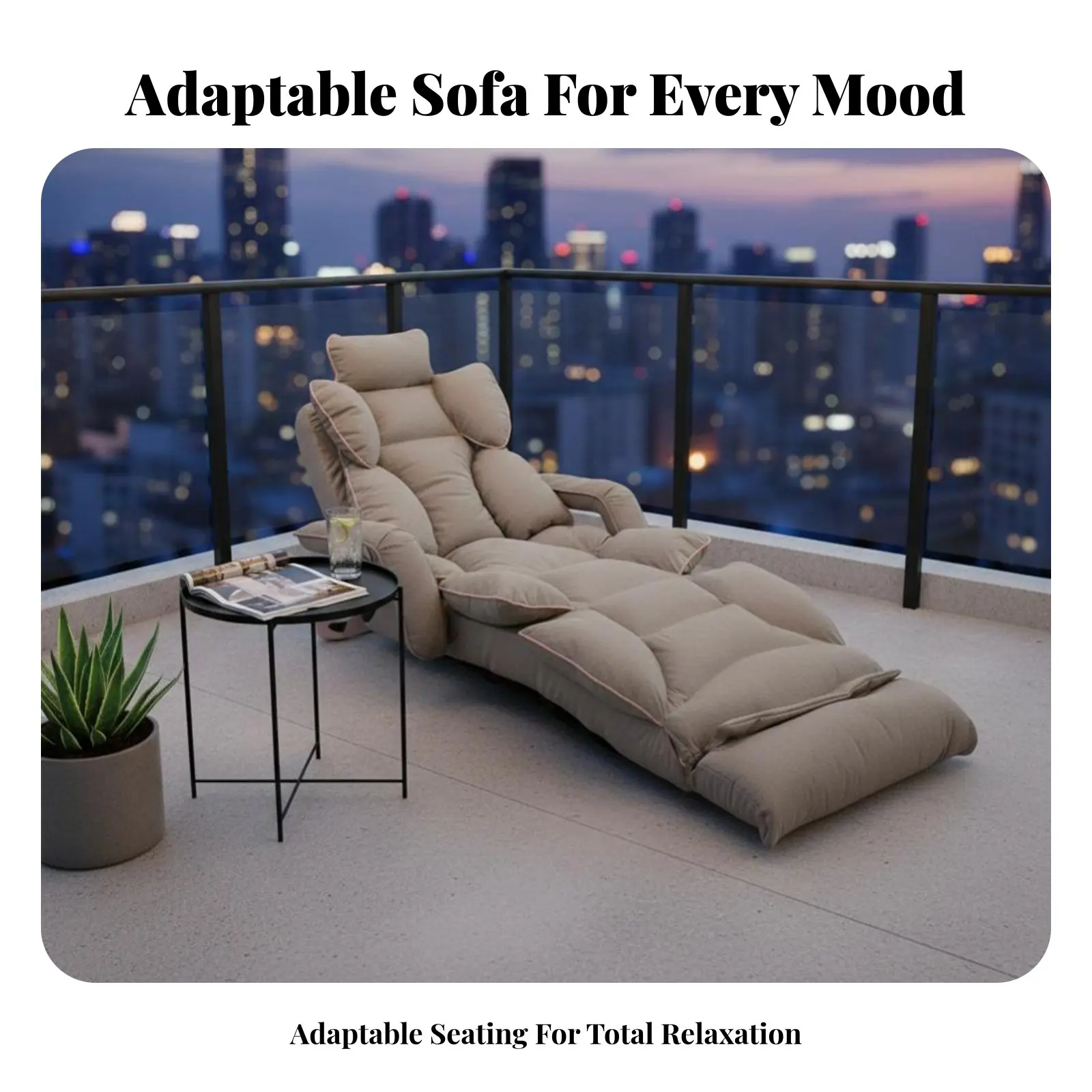 Adjustable Padded Recliner Foldable Design Floor Chair Multi-Position Space-Efficient Storage for Students, Balcony