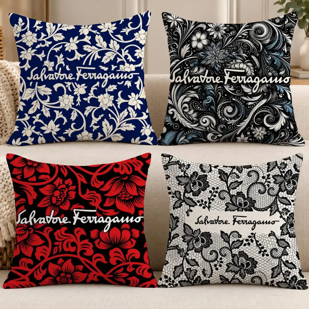 Brand Luxury S-Salvatore Ferragamo Cushion Cover Soft Short Cover Washable Sofa Bed Dorm Garden Home Office Chair Decor