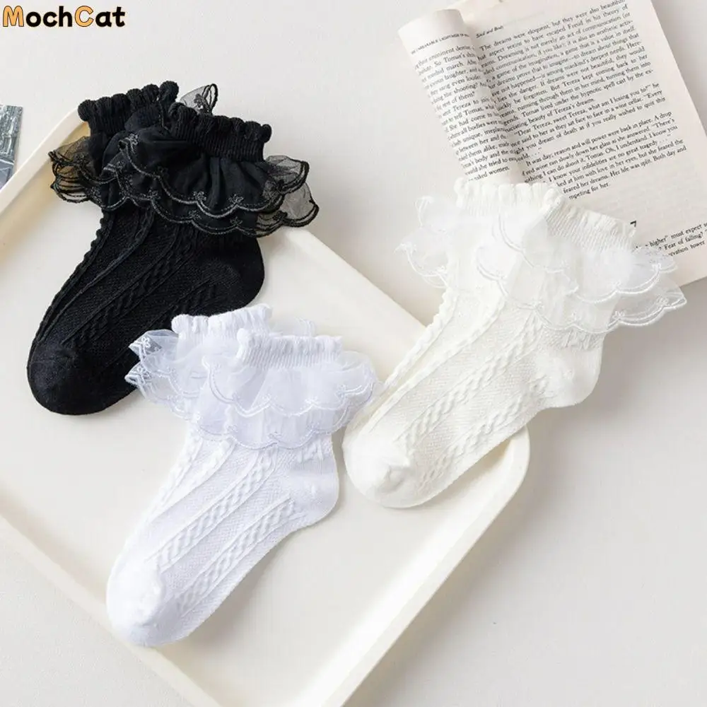 

Sweet Lace Patchwork Ruffles JK Uniform Accessories Girls Gift Lolita Socks Korean Style Girls Lace Socsk Mid-Tube Hosiery