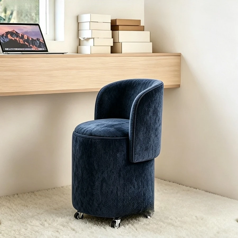 Light luxury wheel makeup stool bedroom dresser chair curved backrest round stool removable flannel Internet celebrity