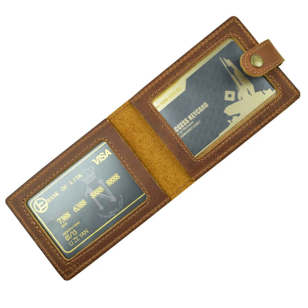 

Винтажная кожаная визитница с кнопкой-кнопкой — двойной дизайн, четкое удостоверение личности и блокировка RFID | Защитный кошелек для кредитных карт