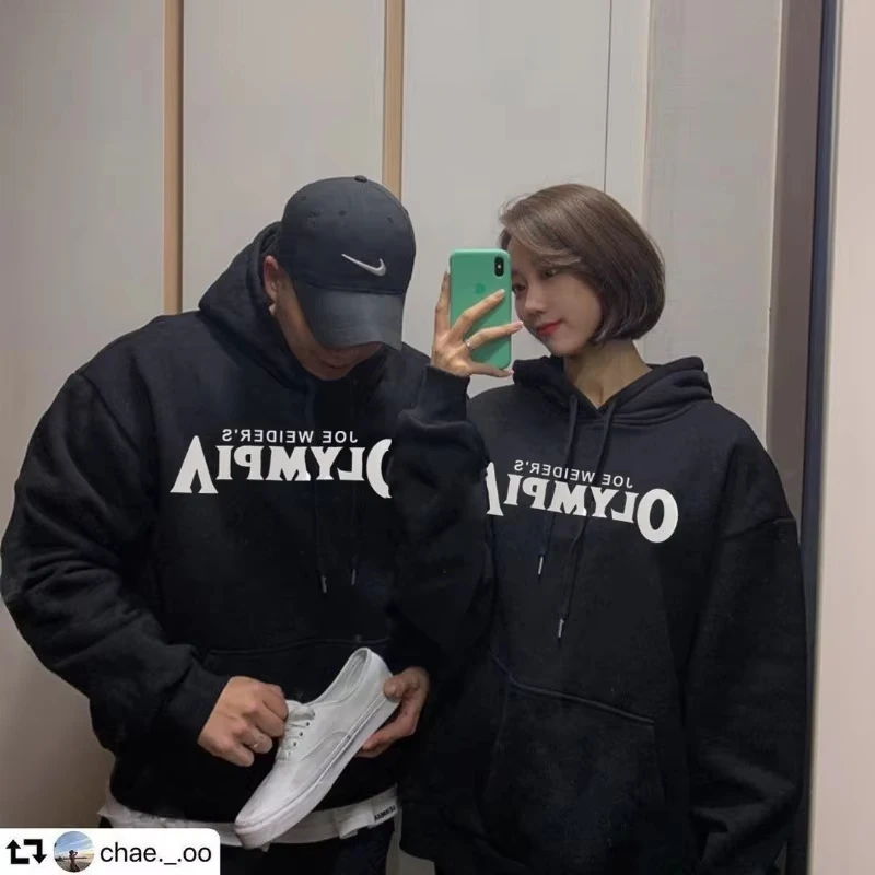 

Осенне-зимняя простая хлопковая толстовка с буквенным принтом без шнурка, свободный теплый свитер, бархатный джемпер с длинными рукавами для влюбленных, 2025 г.