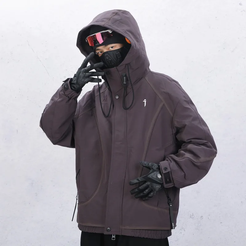 HKSH Spring Autumn Winter New Men Tide Chic Ins Dark Safari Style Hooded Jackets Y2K Casual Oversized Outdoor Down Coats HK28758