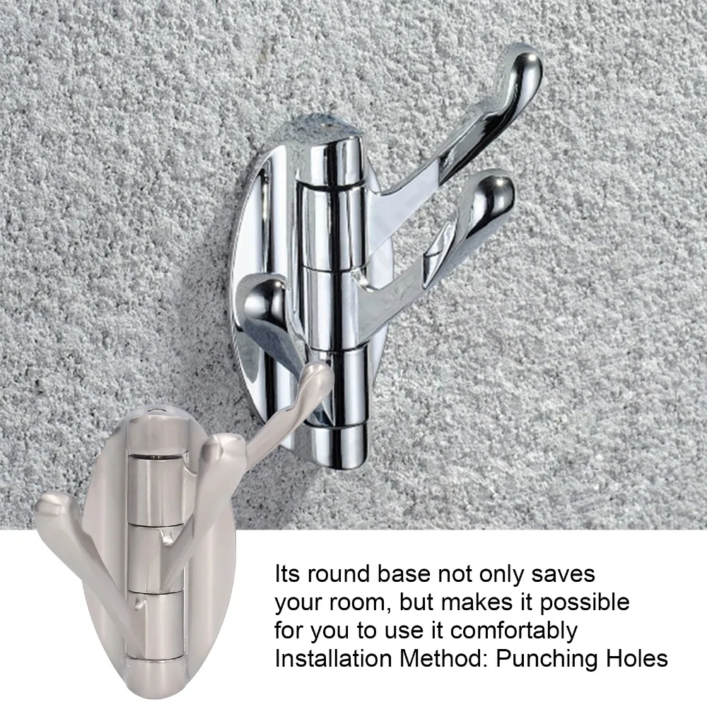 Zinc Alloy Swivel Coat Hook Silver Rust Resistant Foldable Towel Hook Screw Mount Triple Arms Robe Hook Holder