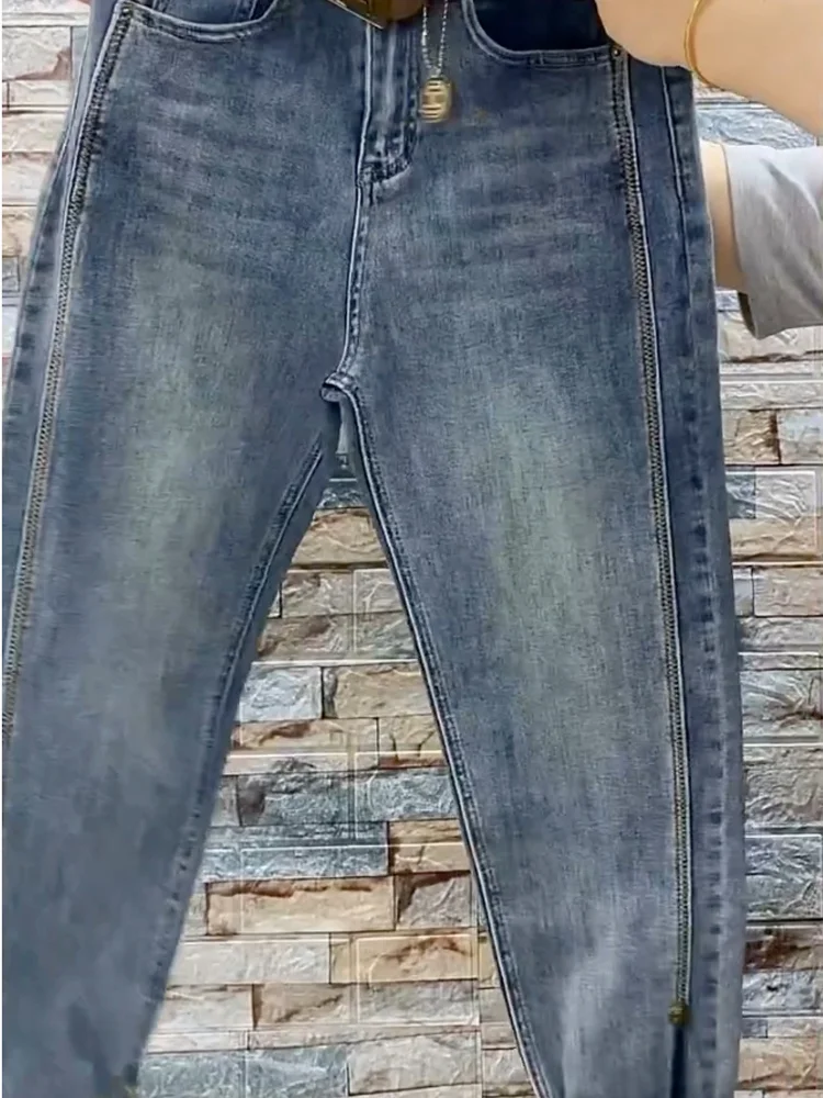 Jeans reto de cintura alta para senhoras, ajuste solto, calça jeans haren stretch, jeans até o tornozelo, novidade para primavera e outono, 2023