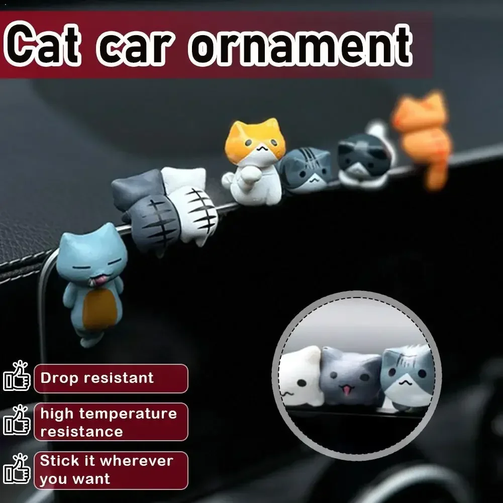 6Pcs Cute Mini Cartoon Cat Ornaments, Car Screen Edge Decoration, Cat Micro Landscape Model Cute Car Accessories Gifts