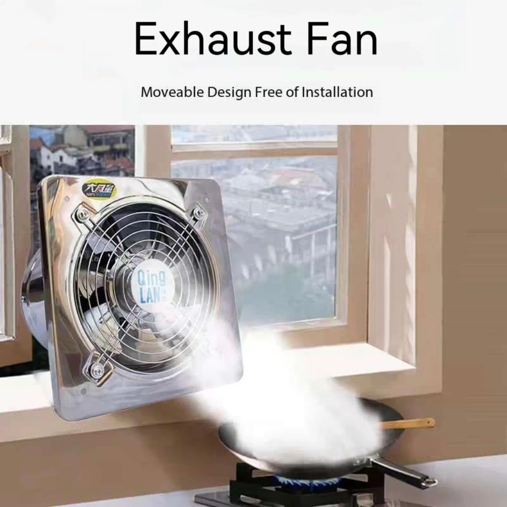 6/7/8 inch Booster Fan Extractor Exhaust Fan Ventilation Pipe Fan Kitchen Wall Window Stainless Steel Fan Industrial Duct Fan