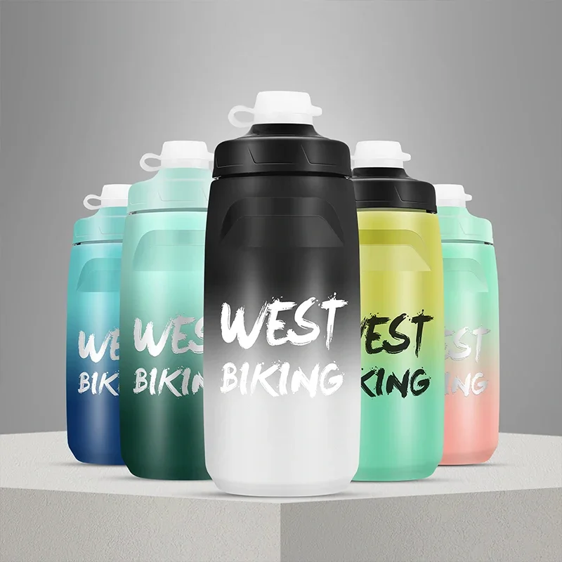 WEST BIKING Colorful Gradient Bicycle Bottle 620/750ml Soft Squeeze Water Bottle With Dust Cover Portable Running Fitness Bottle