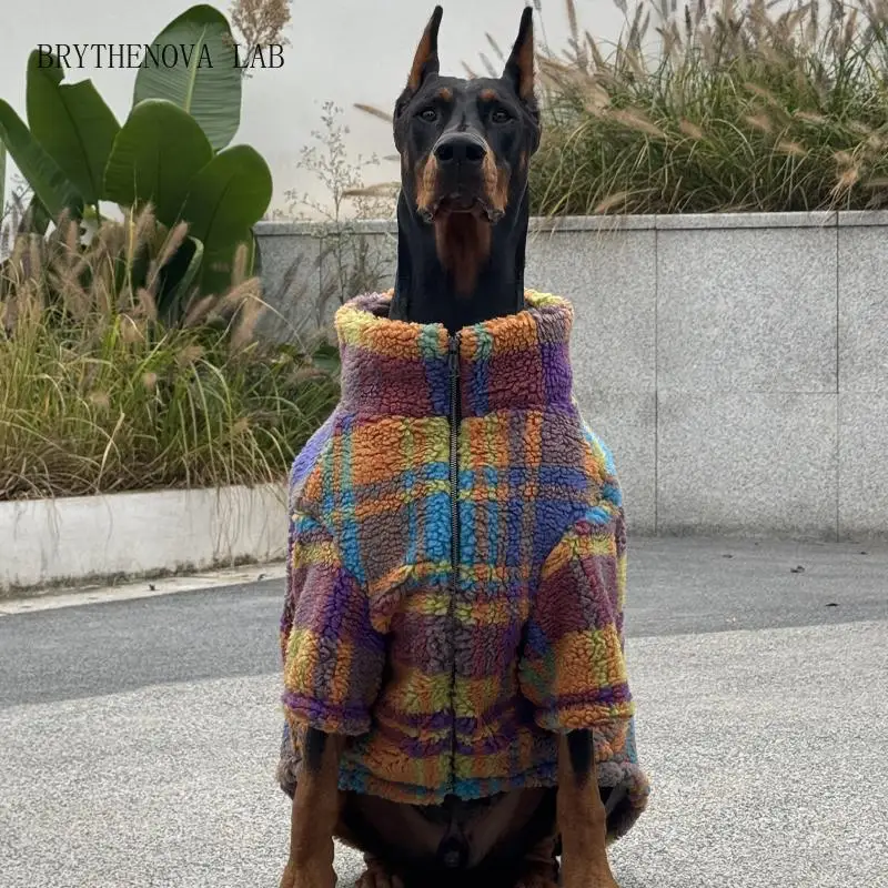 Suéter a Cuadros Colorido para Perros Grandes, Ropa Cálida con Cierre para Perros Border, Doberman, Collie, Abrigos para Perros Medianos y Grandes, Ropa para Perro