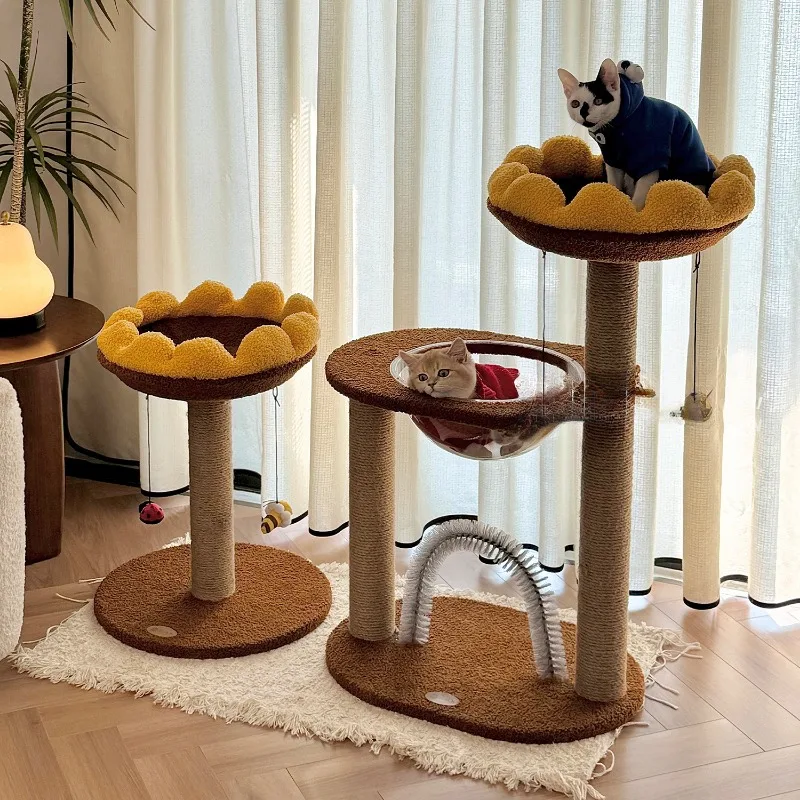 

Multifunctional Sunflower Cat Climbing Frame Space Capsule Cat Tree Wooden Cats Nest Integrated Pet Supplies for Indoor Paradise