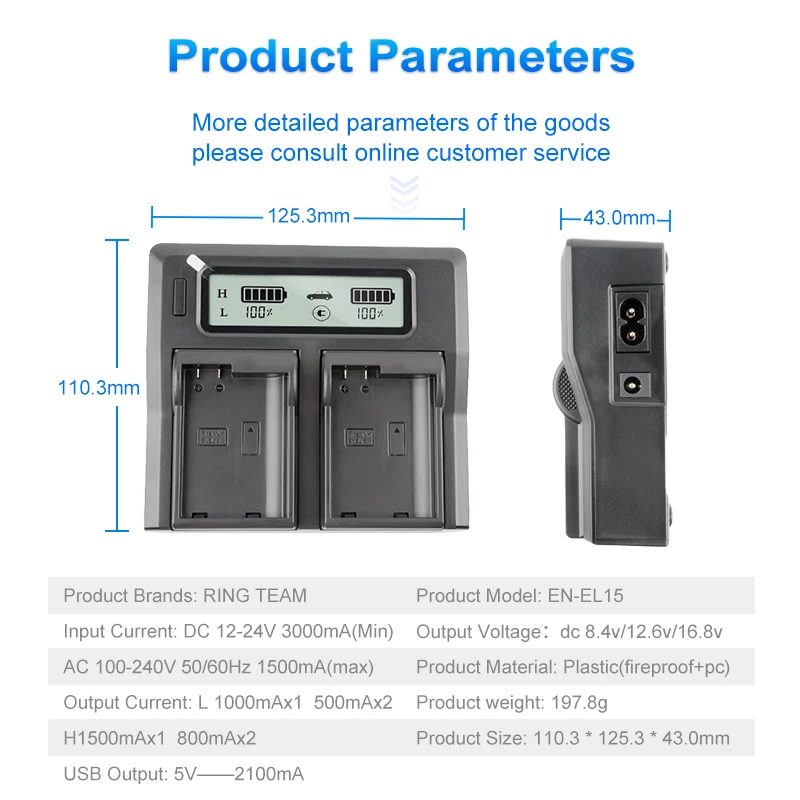 니콘 D7000 D600 D610 D600E D800 D800E D810 D7100 d750 V1 용 LCD 듀얼 충전기, ENEL15 EN EL15 EL15A EN-EL15 배터리