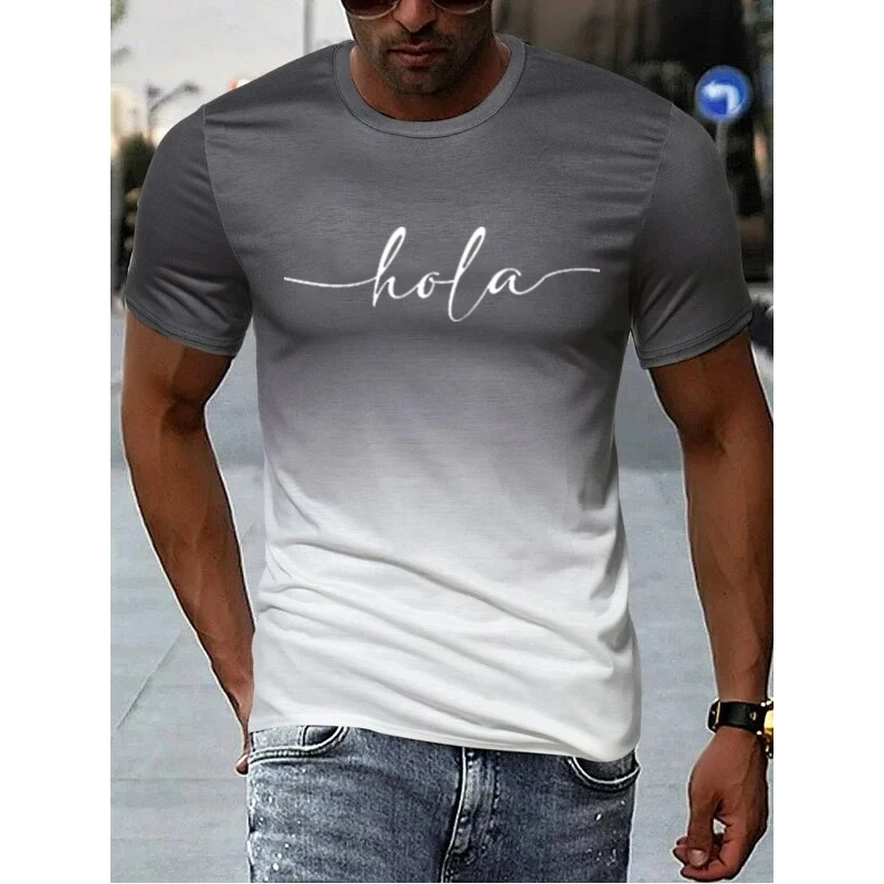 Fashion Letter Printed T Shirt For Men Contrast Gradient Harajuku Short Sleeve Tee Tops Leisure Crew Neck Men\'s Casual T-shirts