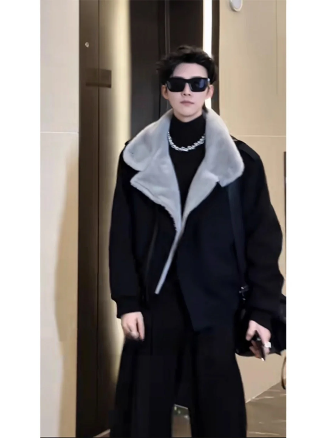 

Men's Cotton Jaet Faux Fur Lined Thiened Winter Coat Stand Collar ort Sle Casual Cleanfit Long Sve Pure Color