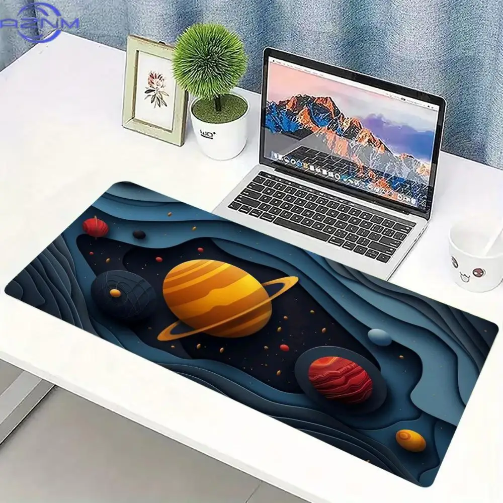 Paper Cut Solar Planet Cosmic Extended Gaming Mouse Pad Non Slip Rubber Keyboard Mat Stitched Edge for Pro E-Sports  Desk Mat