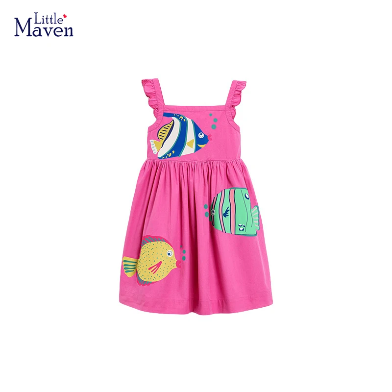 Little maven Giirls Sleevesless Princess Pink Dress Animals Fish Sea World Children\'s Clothing Vestidos Dresses for Girls Summer