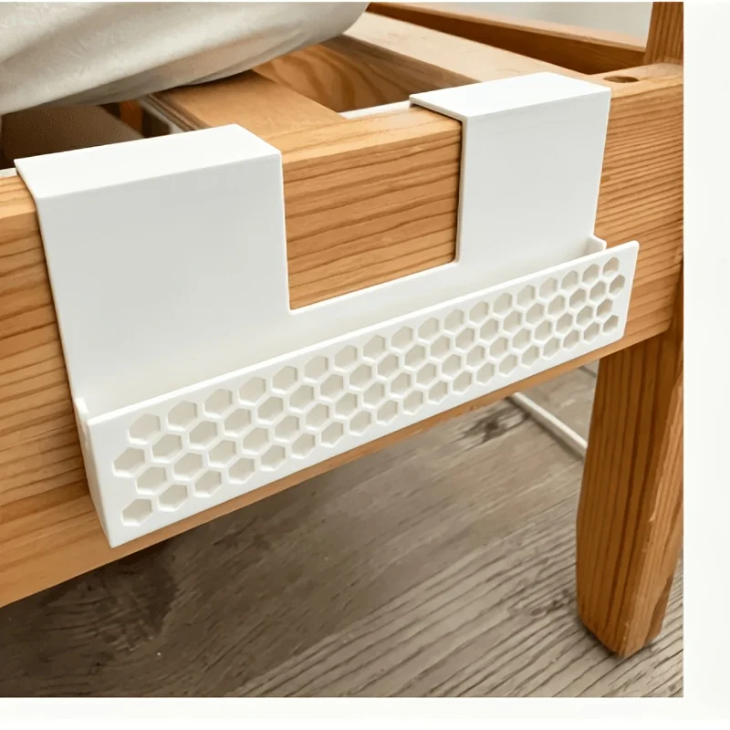 Hanging Bedside Phone Holder, Over-the-Bed Storage Box with Honeycomb Hollow Breathable Design,Space-Saving Slot for Cell Phones