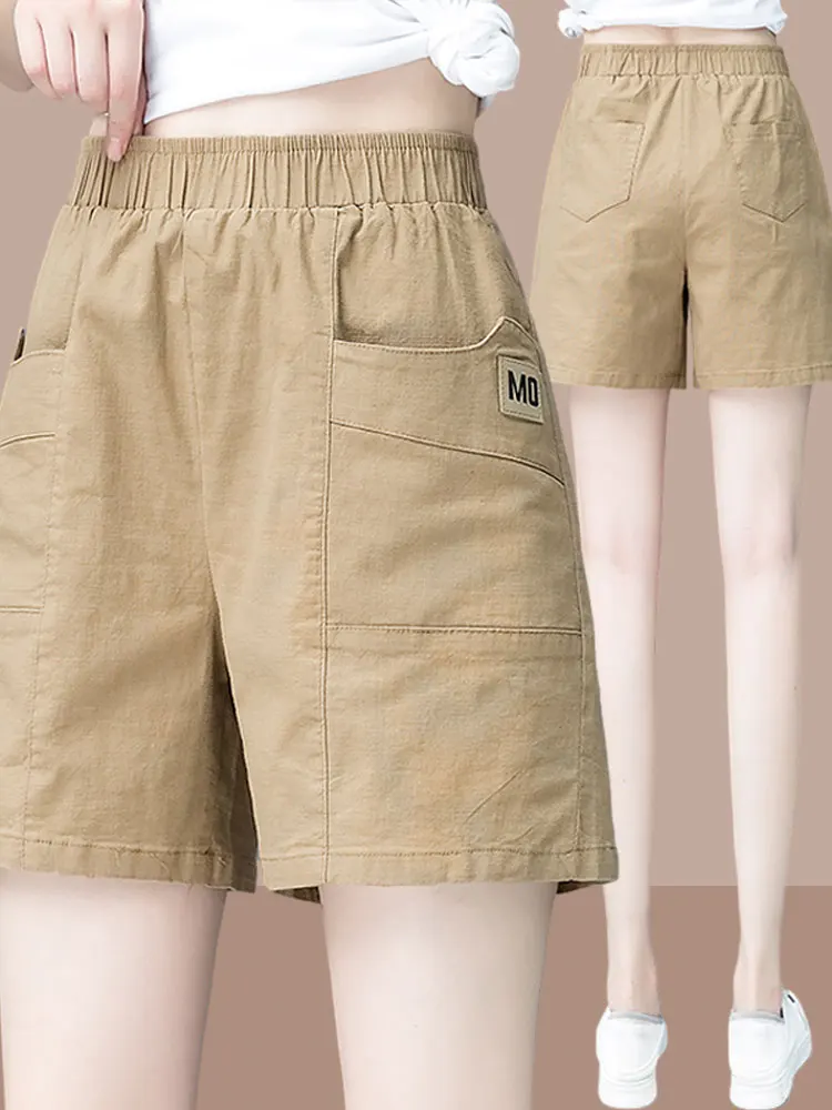 Casual Cotton Linen Short Pants Women Summer Thin Loose A-Line Wide Leg Five-Part Workwear High Waist Pocket Versatile Slimming