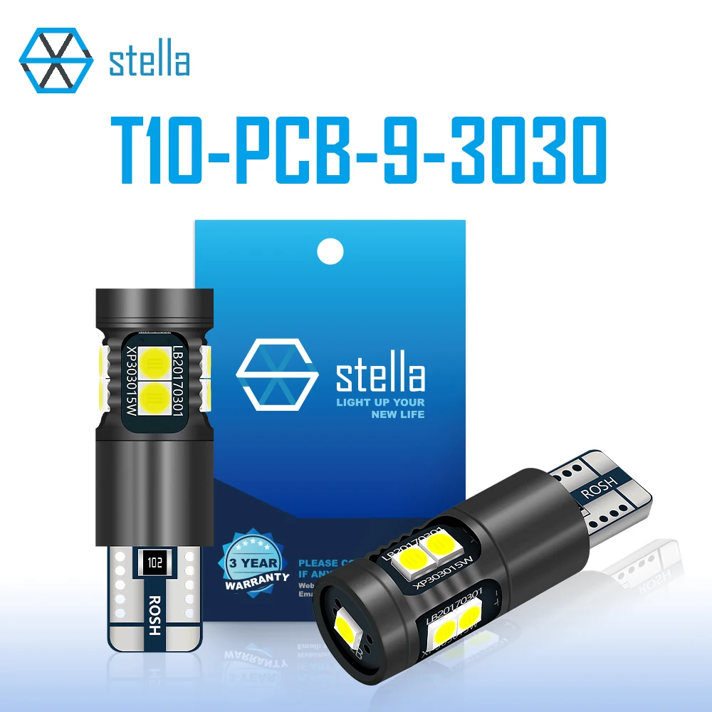 Stella 2 LED T10 W5W 168 192 194 501 High Bright Canbus Bulb 9SMD 3030 Chip 6000K White Light for 12/24V Auto Reading Stop Light