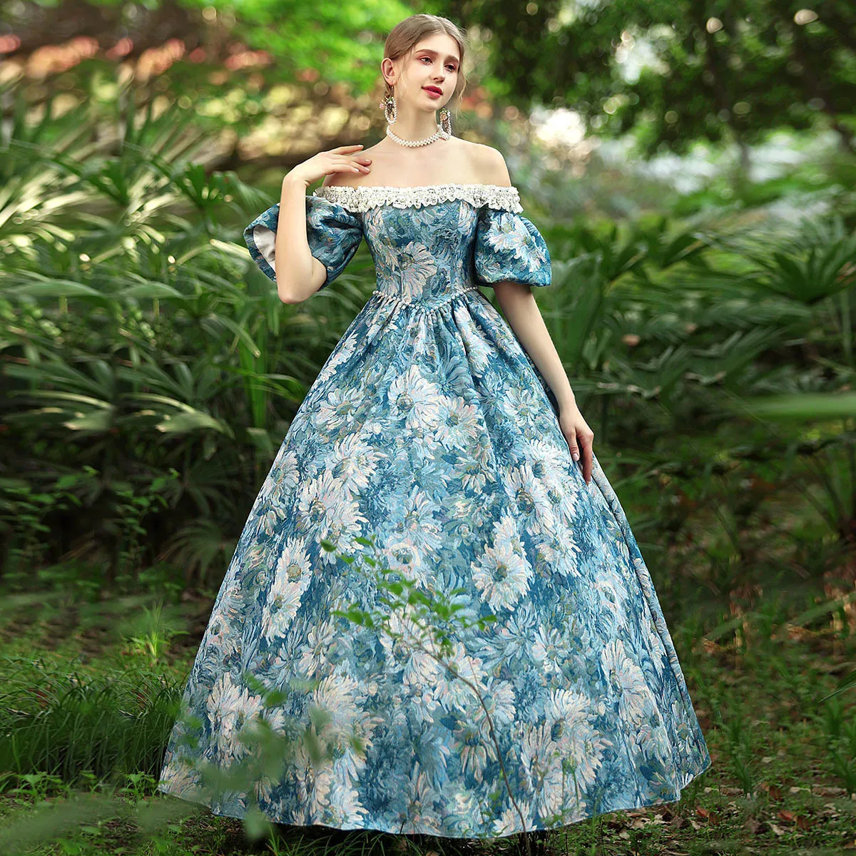 

Navy Blue Noble Princess Oil Painting Travel Photo Banquet Costume Party Drama Performance British Dress Vestidos Fiesta De Lujo