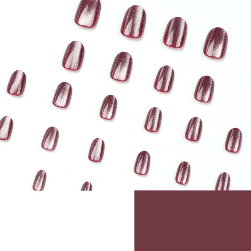 24 ชิ้นสั้นเล็บปลอม Charms สีม่วงสีแดง Cat Eye เล็บปลอมสําหรับติดเล็บพร้อมเคล็ดลับฤดูใบไม้ผลิฤดูร้อนเล็บกด Ons สั้น