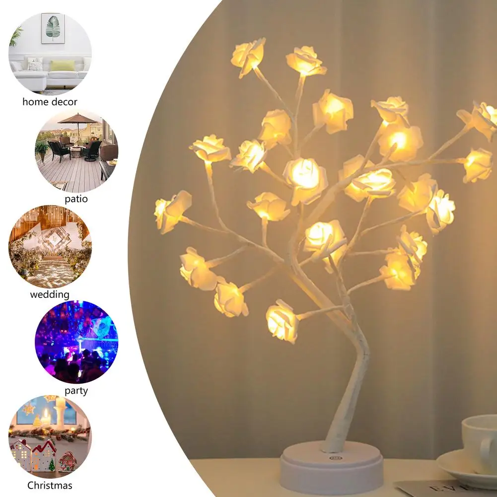 Led Artificial Rose Night Light Valentine Day Tabletop Bonsai Tree Lights For Home Wedding Bedroom Tabletop Decoration