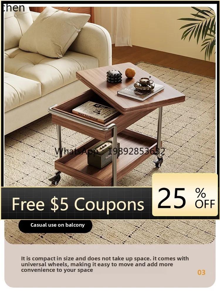 

multi-functional movable solid wood liftable solid wood trolley tea table small apartment