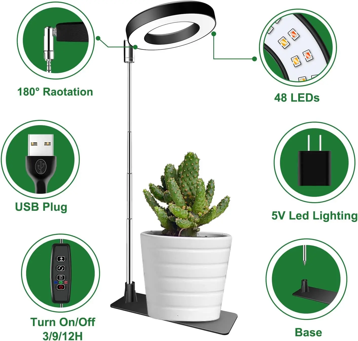 Full Spectrum Indoor Plant Grow Light with Timer, Height Adjustable, 3 Modes & 10 Brightness Levels