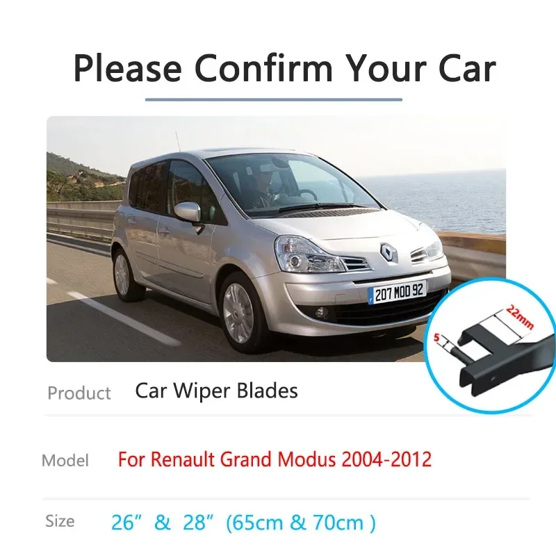 2x voor Renault Grand Modus 2004 ~ 2012 Voorruit Voorruit Auto Wisser Front Zonder Been Frameloze Rubber Reiniging Vervanging