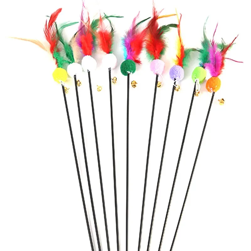 

5PCS Random Color Pet Funny Cat Stick Toys Rod Interactive Bell Feather Stick Toy for Kitten Cat Teaser Chaser Wand Toy Supplies