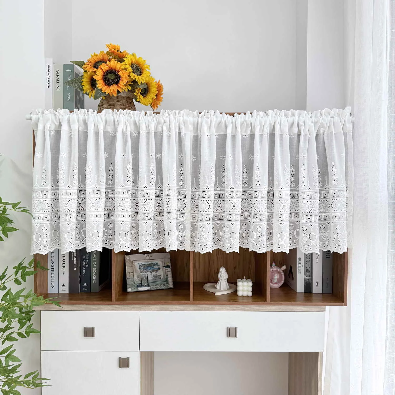 Floral Embroidery Short Curtian Coffee Short Valance Curtain For Kitchen Small Window Half Curtain Living Room Bedroom Home Deco