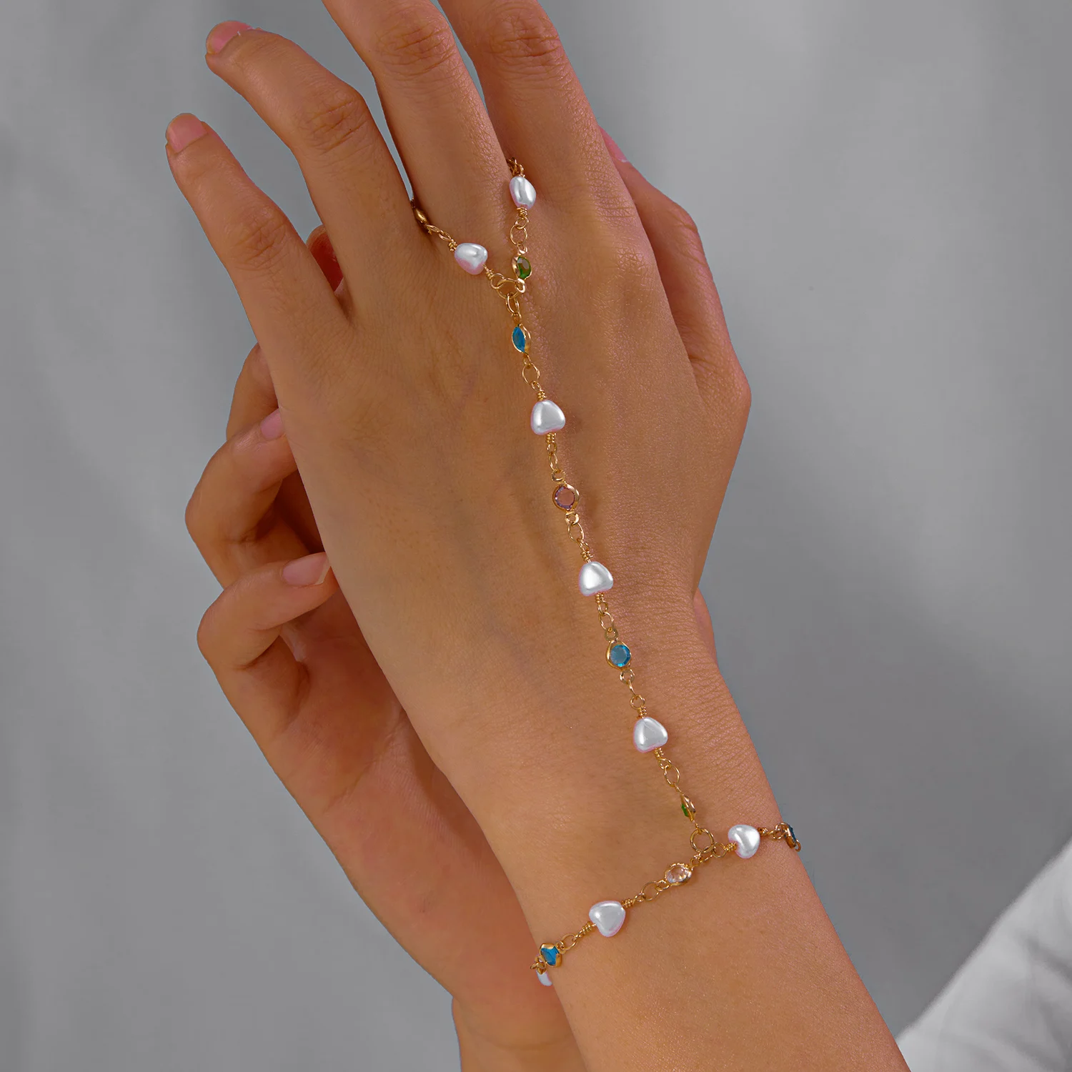 Bohemian Bunte Kristall Herz Perle Quaste Kette Armband Für Frauen Shiny Zirkon Link Handgelenk Kette Finger Ringe Partei Schmuck