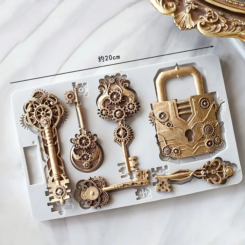 Baking Fondant Cake Mold DIY Retro Mechanical Metal Gear Lock Steampunk Fondant Silicone Tool  Cake Decorating Tools