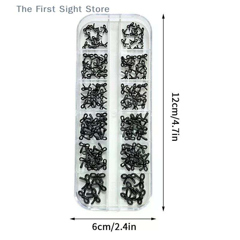 12 griglia/scatola dolce e carino papillon nero bowknot nastro charms accessori per nail art adorabili ciondoli per unghie decorazioni fai da te strumento per manicure