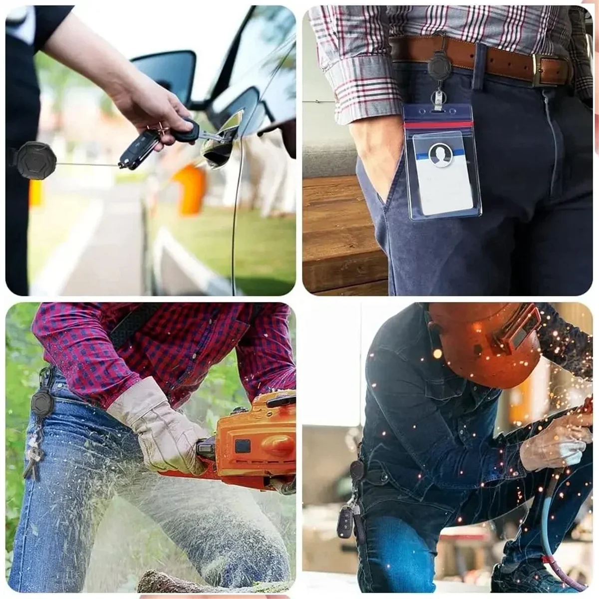 N37R_6N 5PCS Outdoor Retractable Wire Rope Retractable Keychain Reel