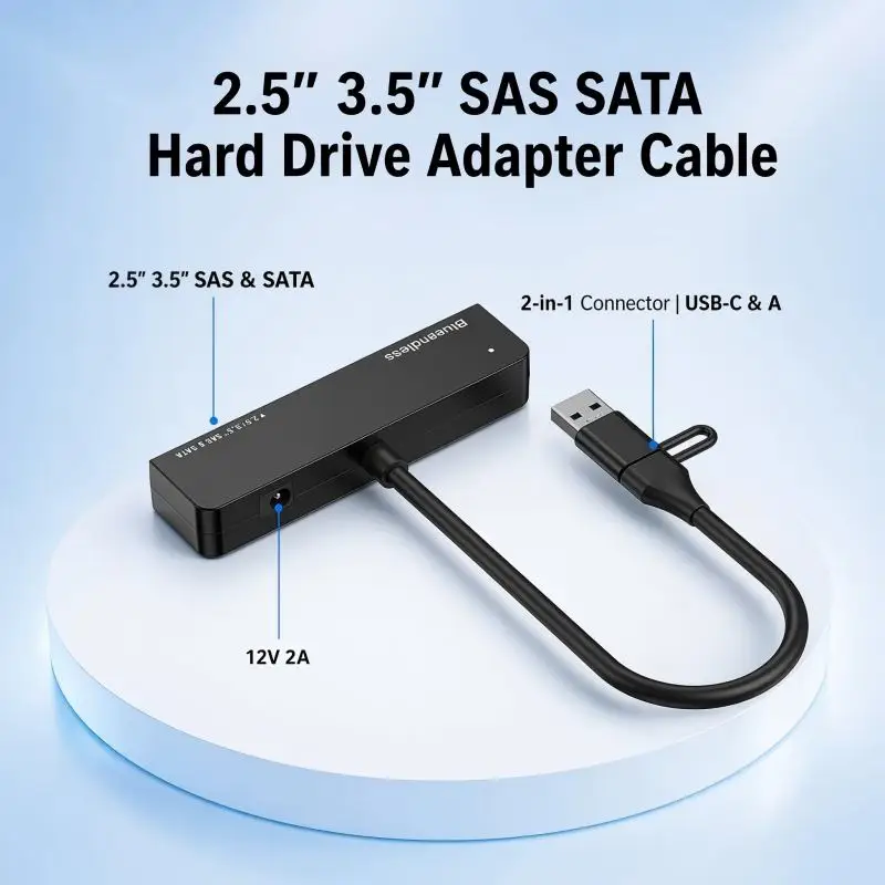 Box 2.5 and 3.5 SAS SATA To USB SSD HDD Hard Disk Drive Connector Converter Adapter Cable Case for Laptop Harddrive Blueendless