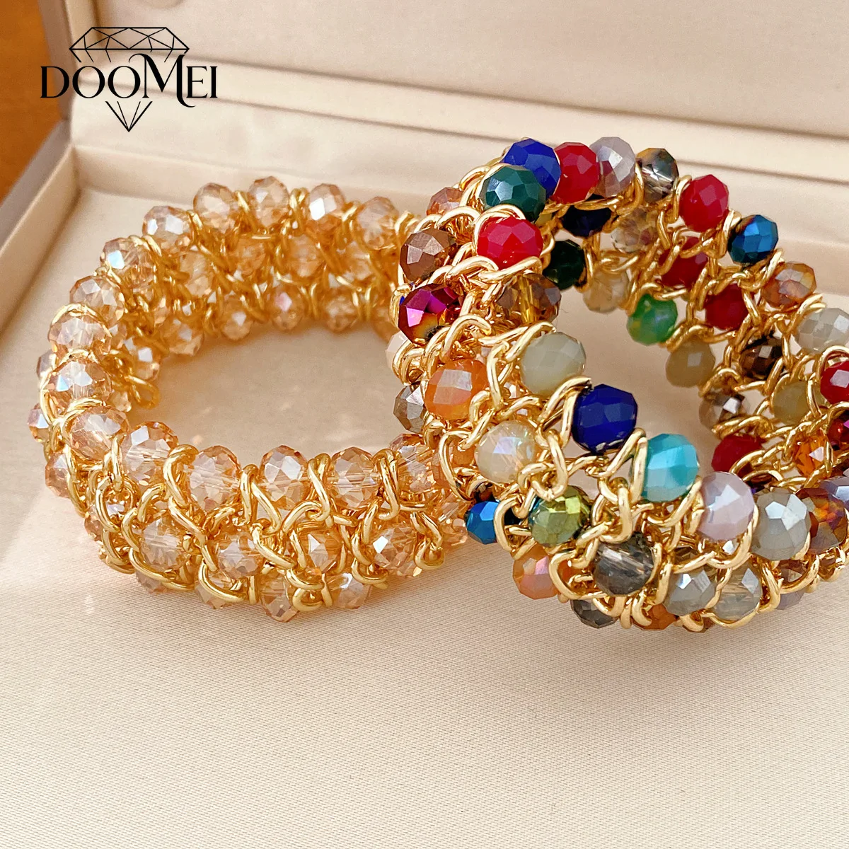 DOO MEI Multilayer Crystal Beaded Chain Bracelets for Women Vintage Gold Plated Bracelet on Hand  Banquet Dating Accessories