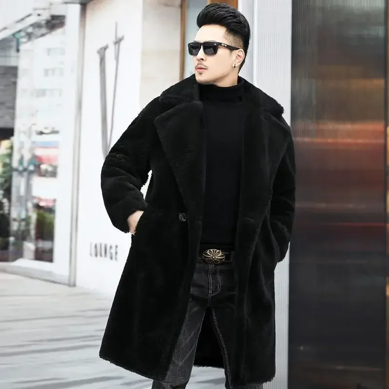

Warm Winter Men's Leather Coat 2025 New Sheep Cut Long Alpaca Coat Men's Fur Trench Coat Men Jacket Men Clothing