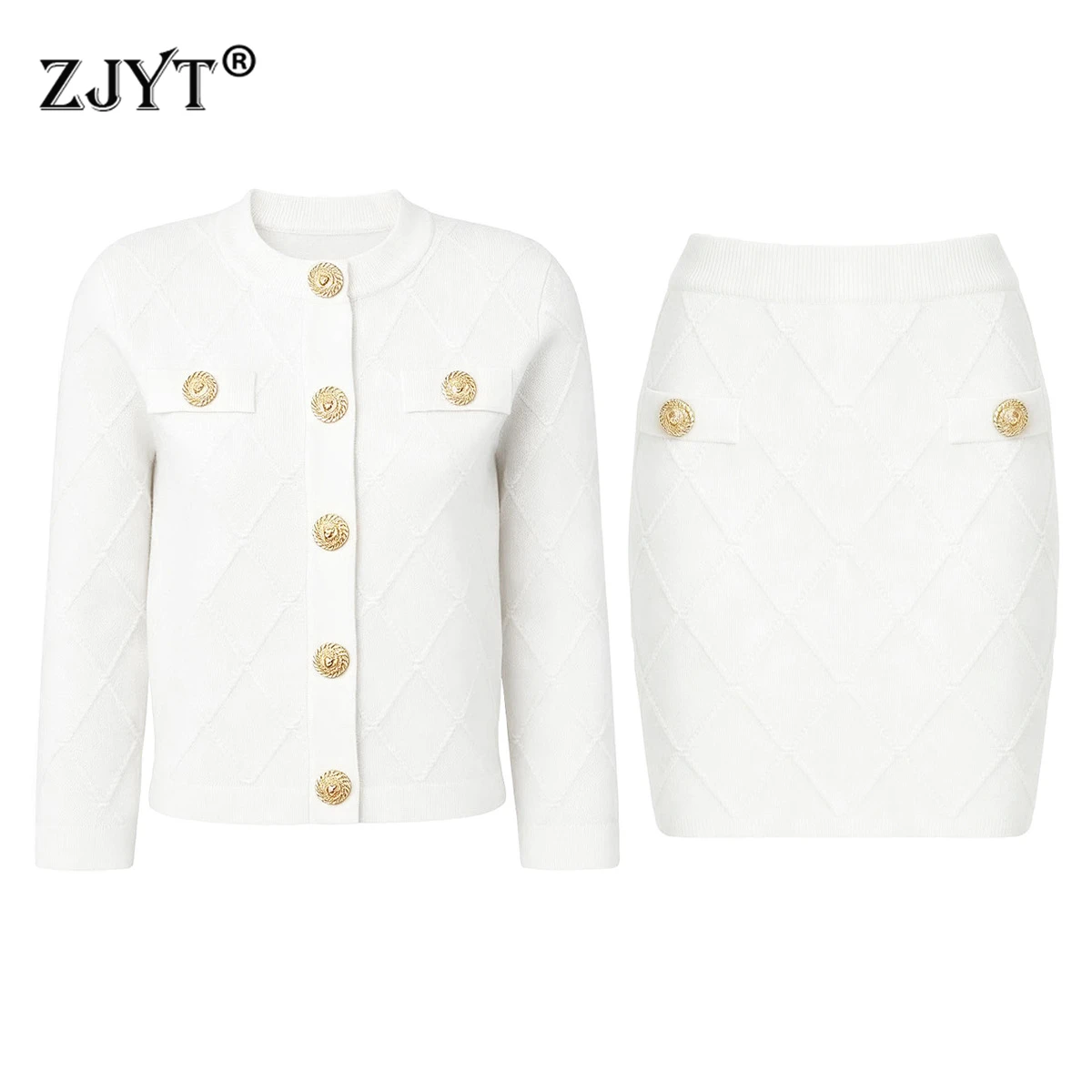 ZJYT Autumn New Women's Knitted Sweaters White Black Cardigans Top Three Quarter Sleeves Elegant Female Jumper Jersey Casual