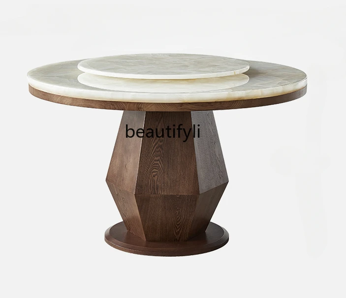 Nordic Ash Wood Dining Table Pure Natural Marble round Dining Table with Turntable Home Dining Table