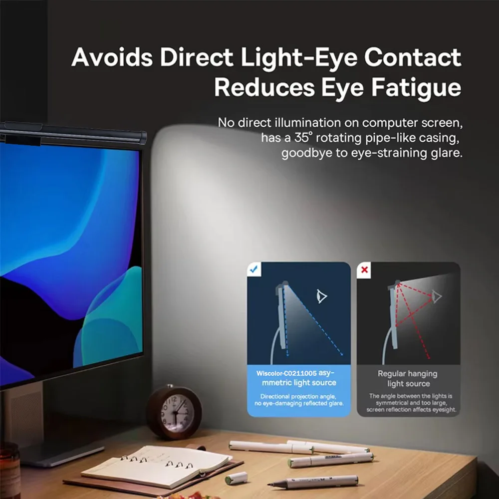 Wiscolor LED Screen Monitor Hanging Light Bar LCD Computer Laptop PC Reading Lightbar RGB Dimming Desk USB Lamp Study Eyes Care