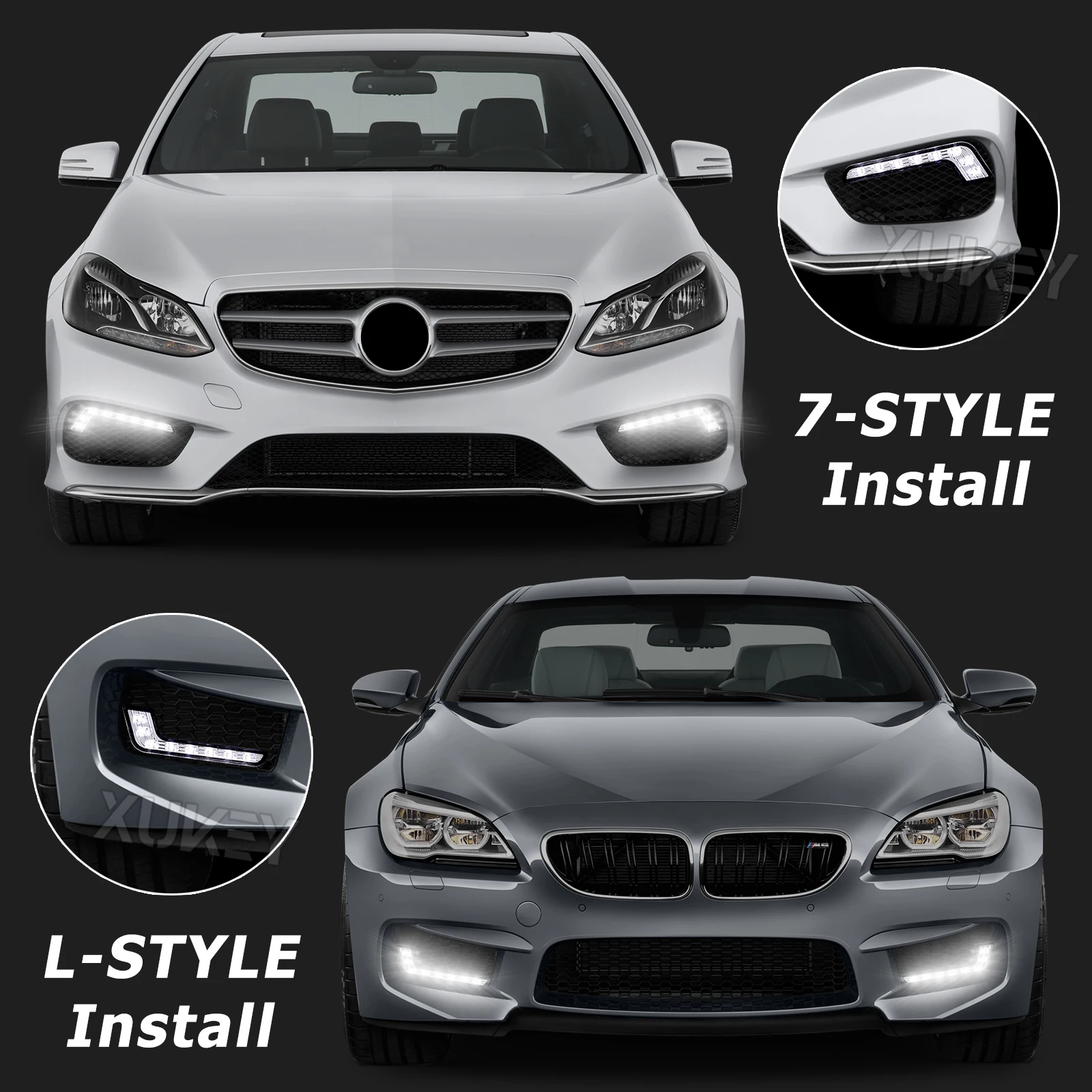 Pair Universal Car 8 LED DRL Fog Driving Daylight Daytime Running Light Front Bumper Fog Head Driving Lamp White Bright Bar E4