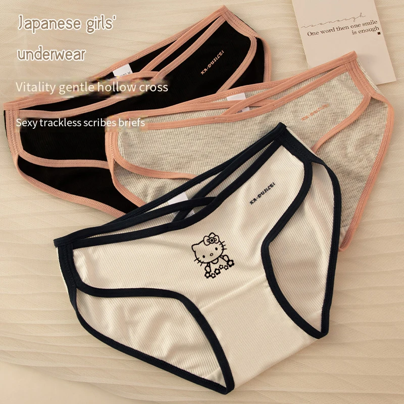 Sanrios Underwear Girl Hellokittys Anime Figure Skin-Friendly Breathable Kawaii Cartoon New Sports Mid-Rise Triangle Shorts