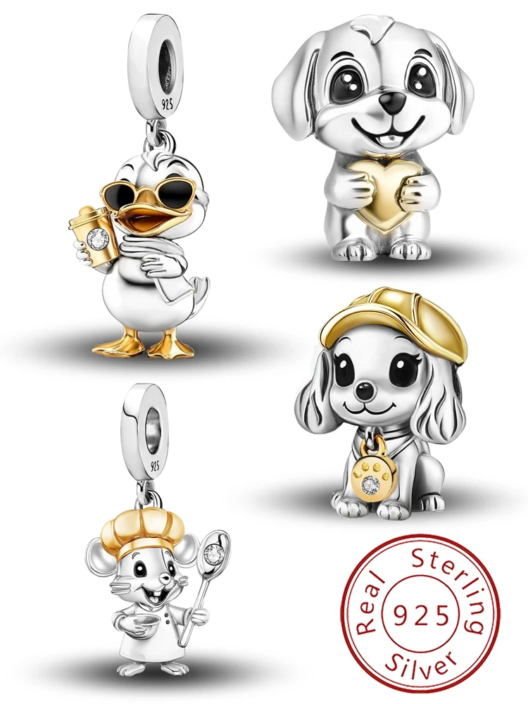 925 Sterling Silver Puppy Sunglasses Duck Cooking Mouse Bead Diy Bracelet Bangle Making Gift Of High Quality Fine Jewelry