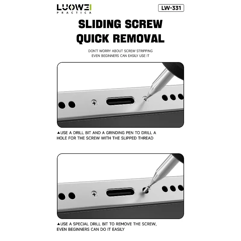 LUOWEI LW‑331 2.35mm Alloy Stripped Screw Extractor Slip‑Tooth Damaged Screw Removal Drill Bit For Phone Tablet Repair