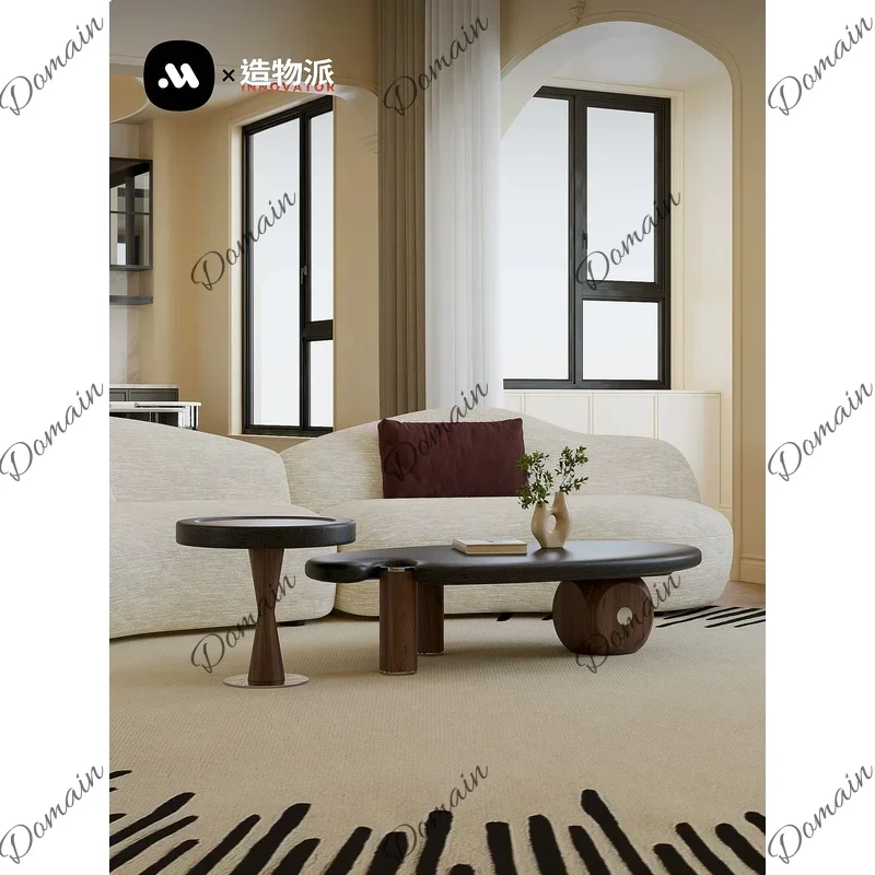81 N Mid-Century Modern Oval Coffee Table Set, Creative Designer Living Room Furniture, High-End Home
