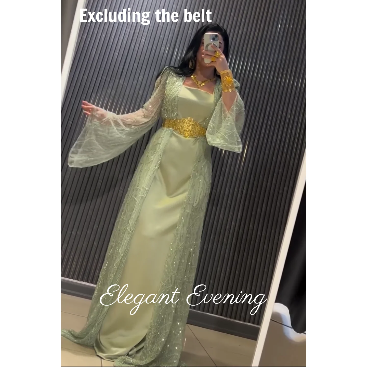 Vestidos de festa à noite com miçangas verdes, mangas compridas, lindo temperamento, vestido de baile, arábia saudita, vestido de casamento feminino personalizado